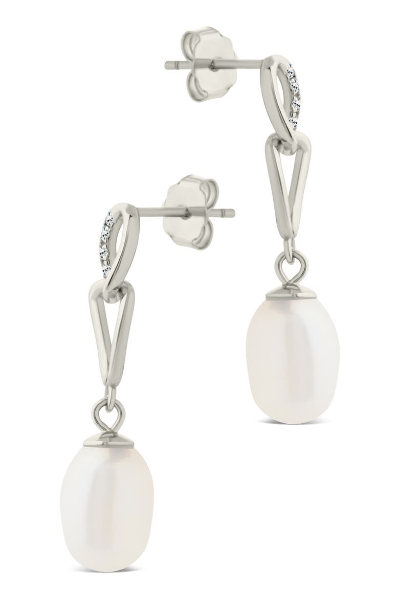 Cubic Zirconia & 5-5.5mm Freshwater Pearl Link Drop Earrings, Alternate, color, SILVER