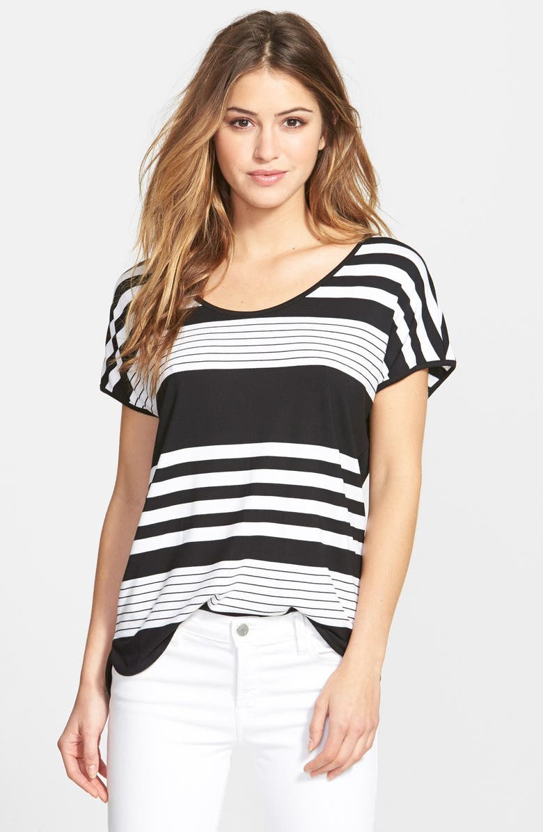 GIBSONLOOK Gibson Button Back Short Sleeve Stripe Tee, Main, color, 