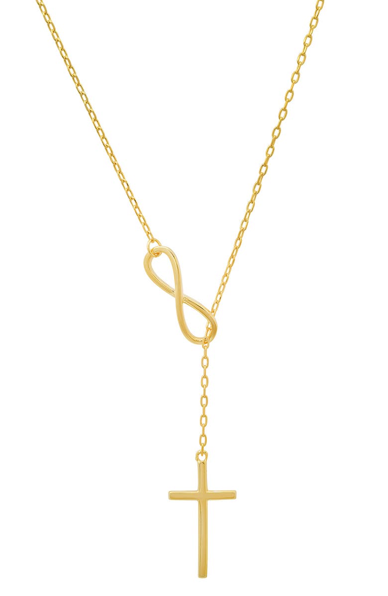 Queen Jewels Sterling Silver Infinity Y-Drop Cross Necklace, Main, color, Gold