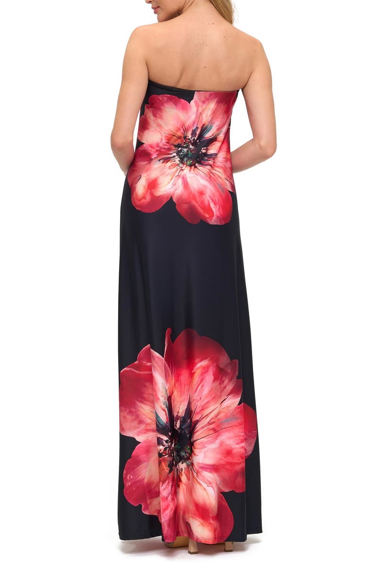 Printed Strapless Maxi Dress, Alternate, color, BLACK