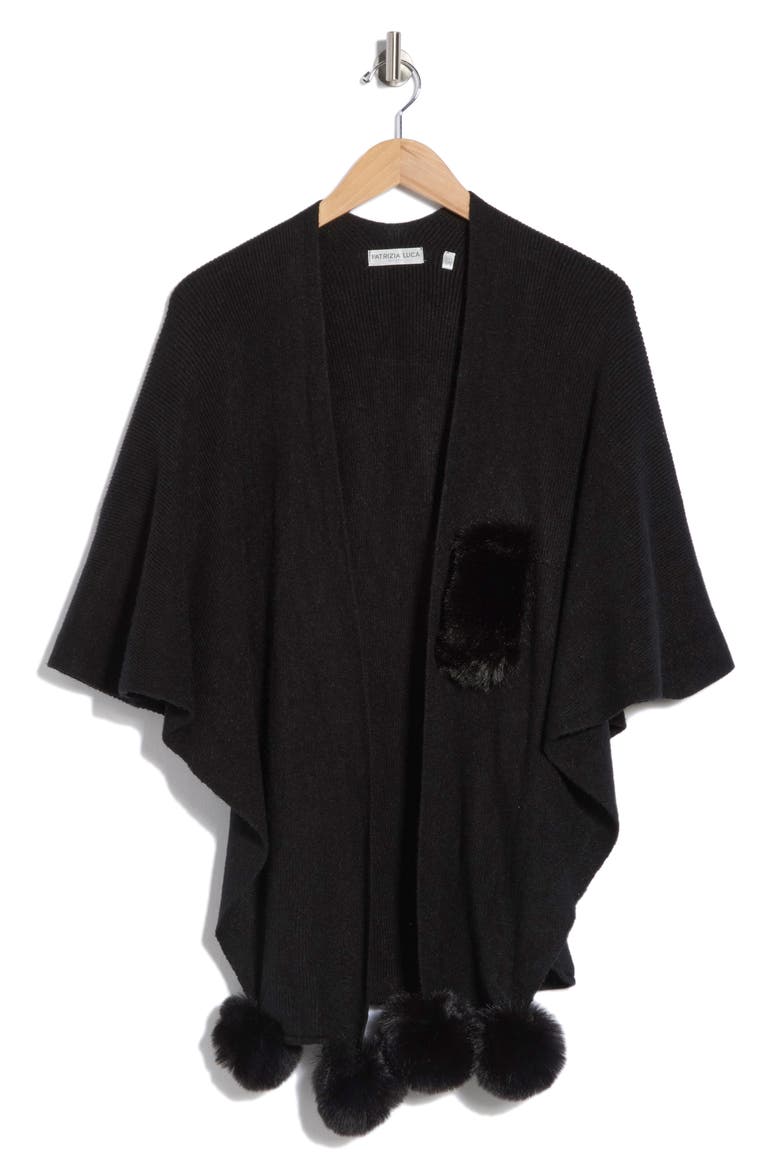 Faux Fur Trim Sweater Wrap, Alternate, color, BLACK