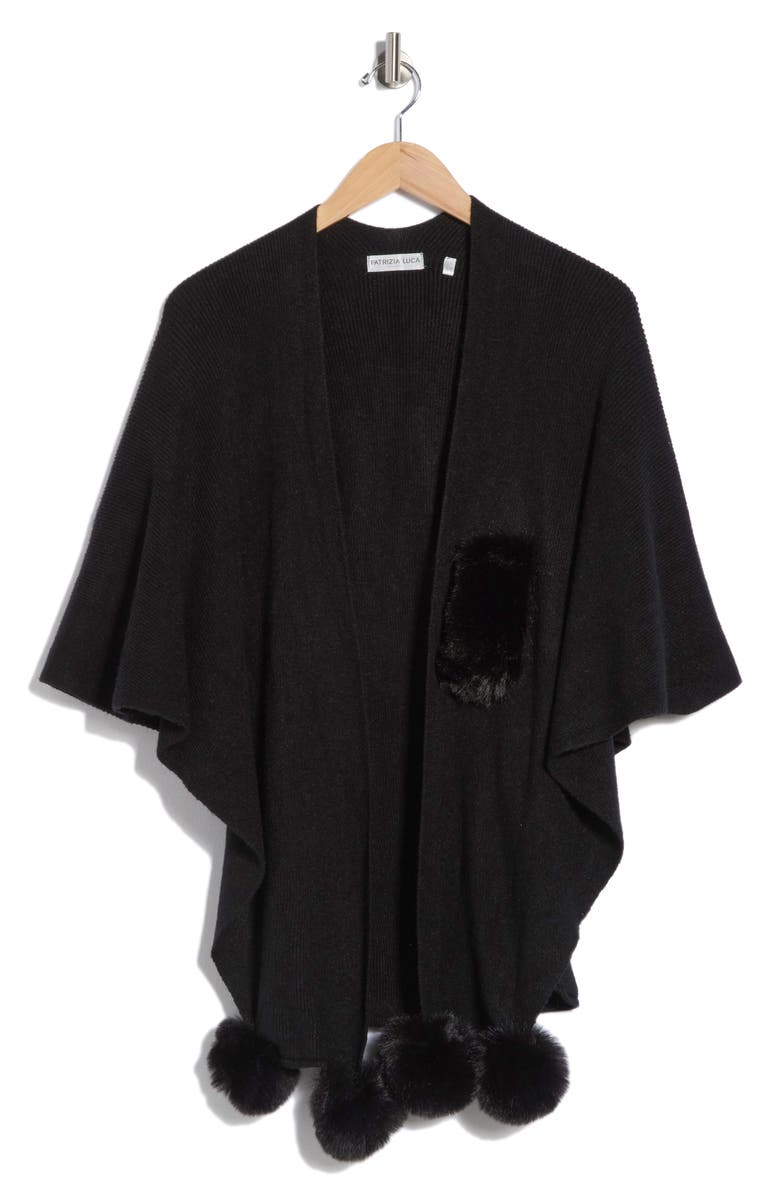 PATRIZIA LUCA Faux Fur Trim Sweater Wrap, Alternate, color, Black