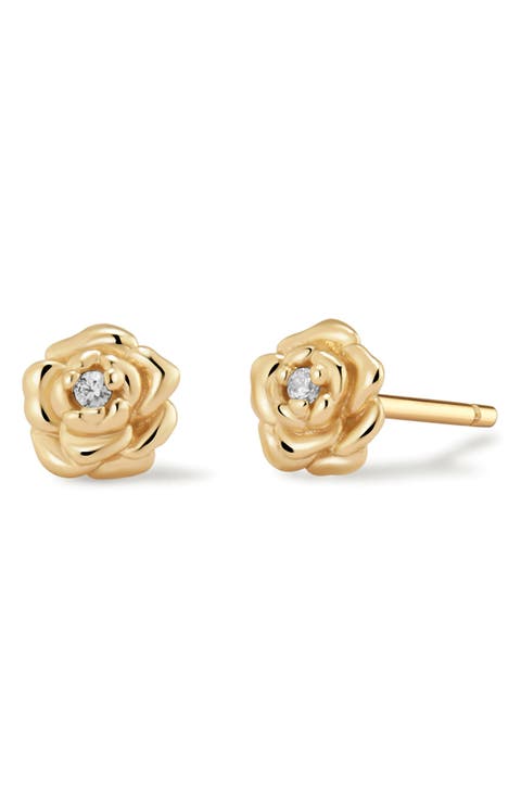 Cubic Zirconia Birthstone Flower Stud Earrings