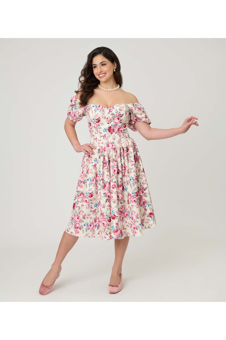 Puff Sleeve Swing Dress, Main, color, White w/ Floral Print