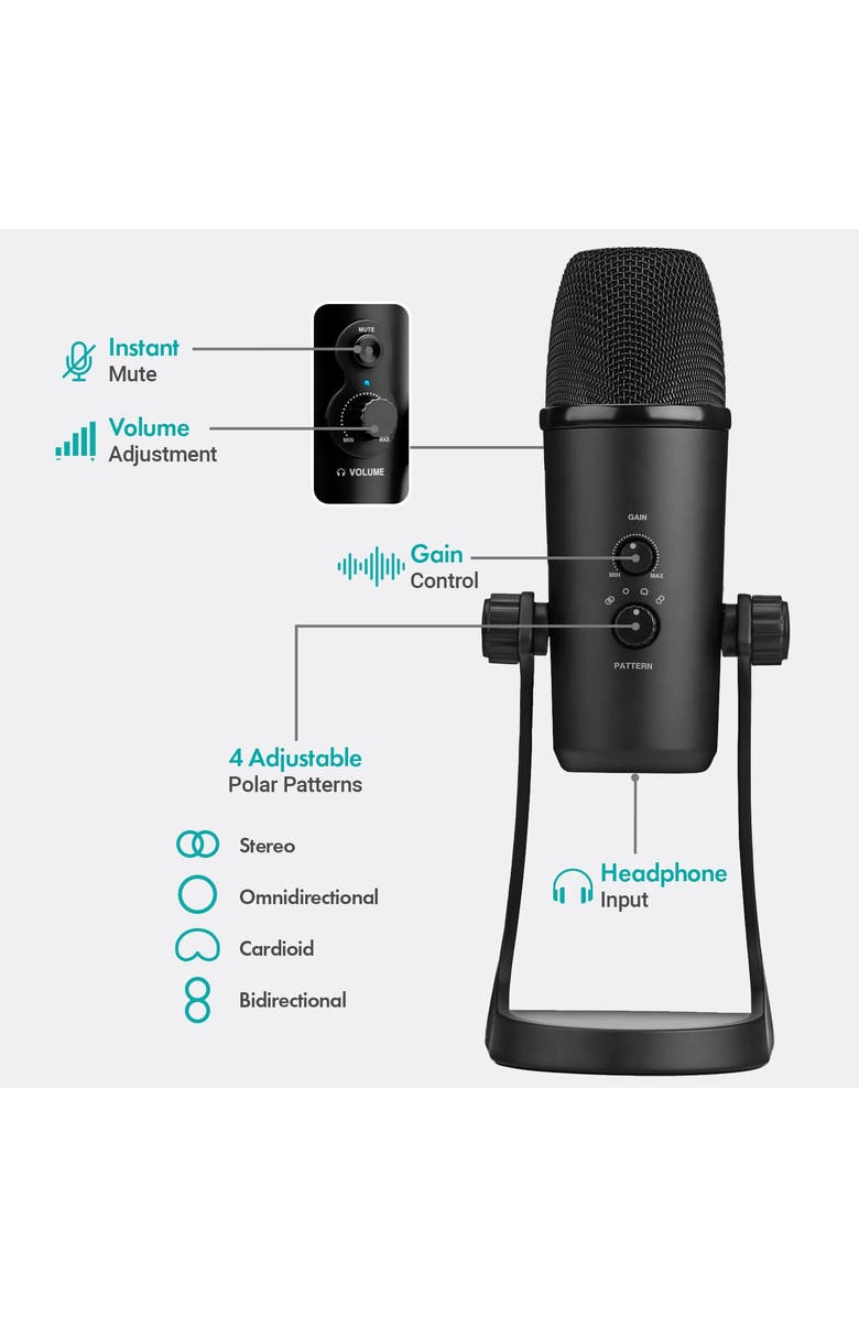 MOVO USB Podcast Equipment Bundle for 2 with USB Interface with 2 Condenser Microphones, Alternate, color, Black