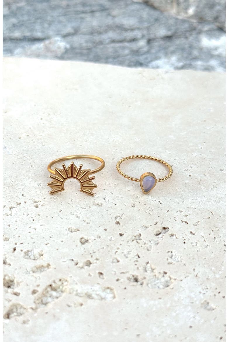 Set of 2 18K Gold Plated Synthetic Opal & Sunrise Rings, Alternate, color, GOLD