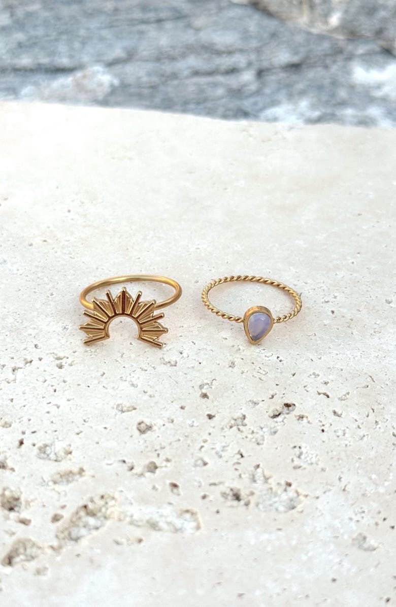 Adornia Set of 2 18K Gold Plated Synthetic Opal & Sunrise Rings, Alternate, color, Gold