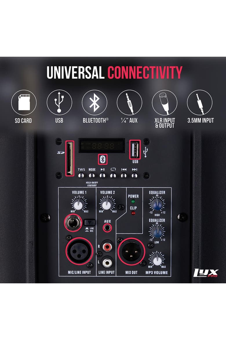 Portable Powered PA Speaker System with Equalizer, SD Slot, and Bluetooth, Alternate, color, Black