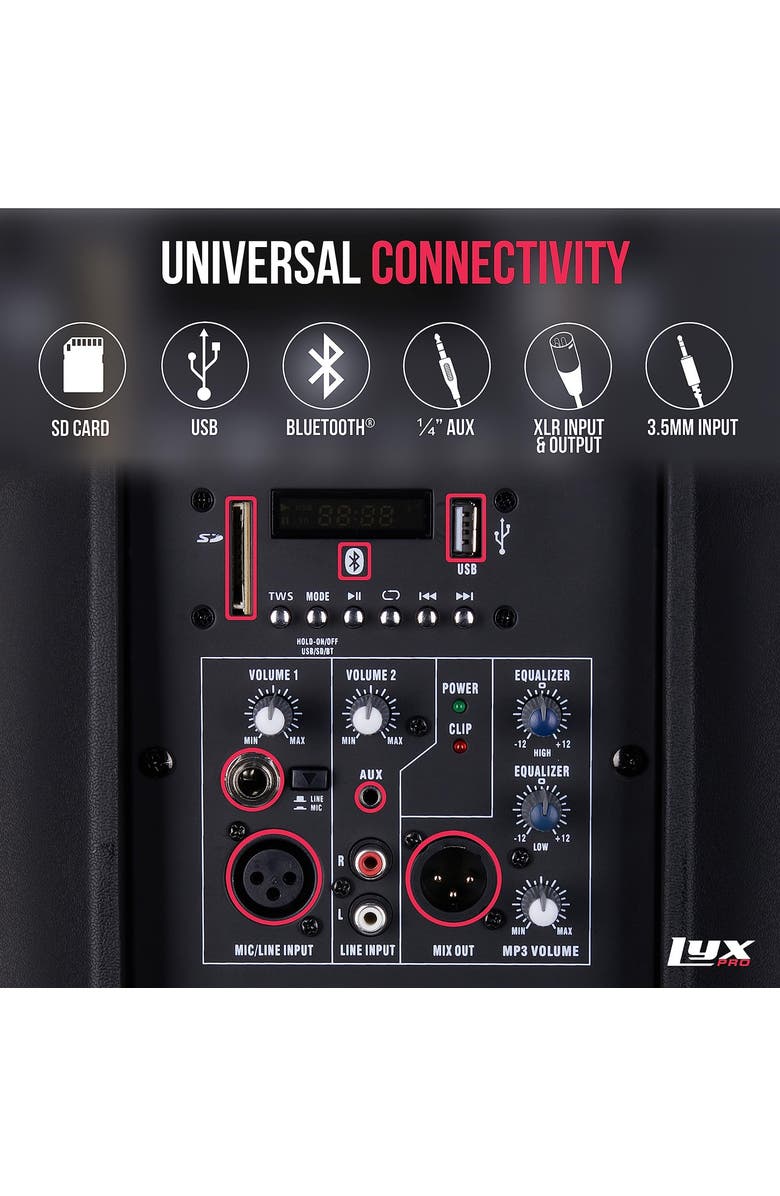 Lyxpro Portable Powered PA Speaker System with Equalizer, SD Slot, and Bluetooth, Alternate, color,