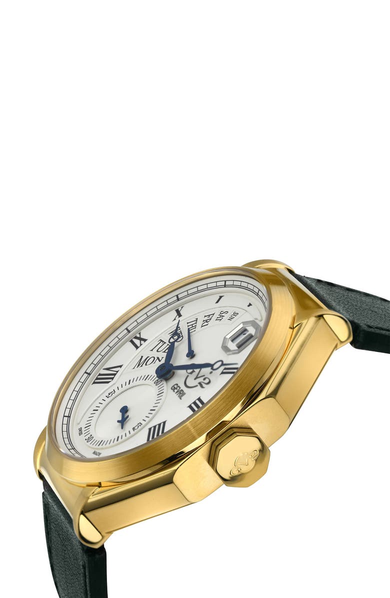 GEVRIL Men's Marchese Leather Strap Watch, 44mm, Alternate, color, Green