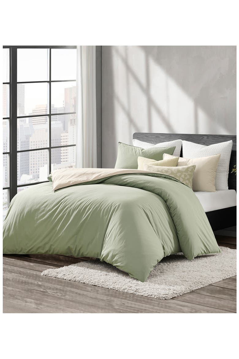 Reversible Vintage Washed Cotton Duvet & Sham Set, Alternate, color, GREEN/ KHAKI