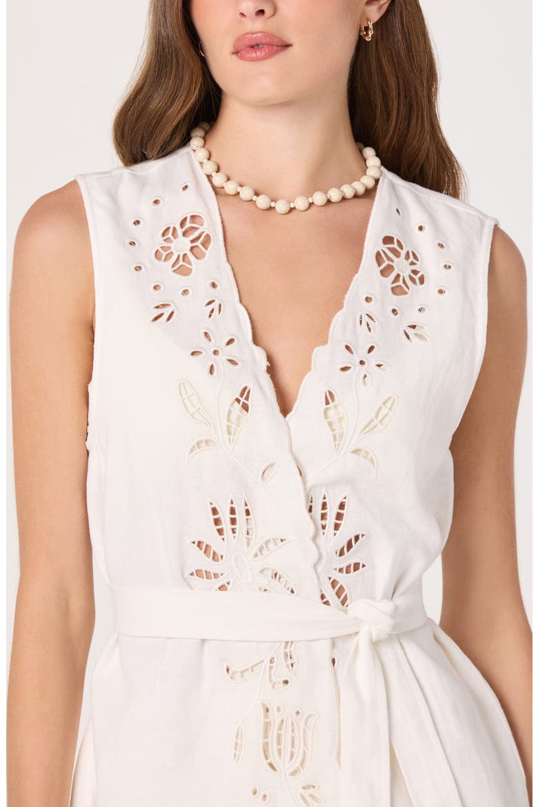 Greta Embroidered Cotton & Linen Vest, Alternate, color, WHITE