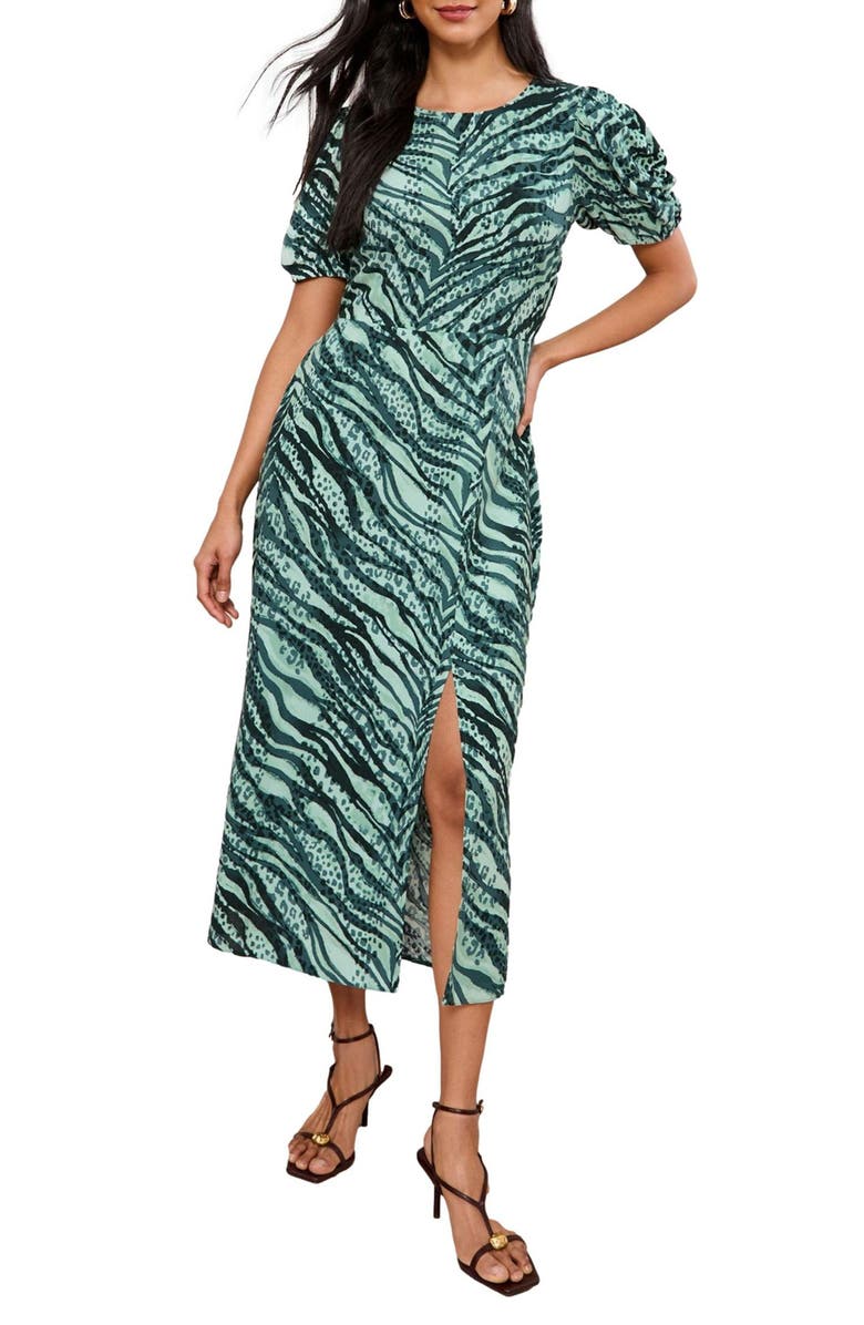 Friends Like These Zebra Puff Sleeve Maxi Dress, Main, color, Green