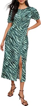 Friends Like These Zebra Puff Sleeve Maxi Dress