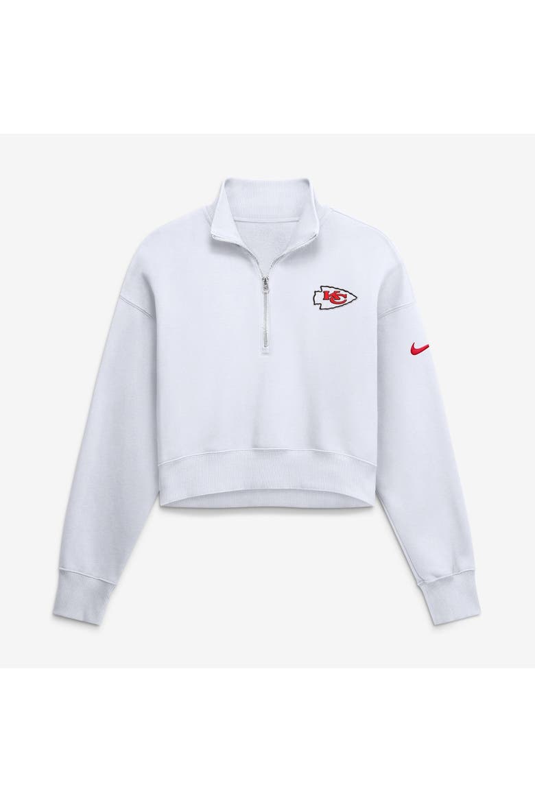 Women's Nike White Kansas City Chiefs Oversized Phoenix Fleece Cropped Quarter-Zip Sweatshirt, Main, color, White