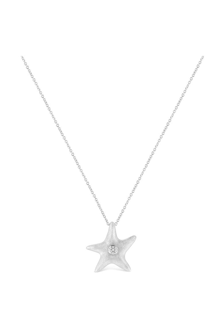 .925 Sterling Silver Prong Set Diamond Accent Starfish Pendant Necklace, Alternate, color, White