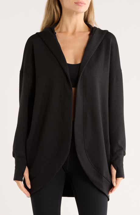 YOGALICIOUS Side Pocket Open Front Fleece Hoodie