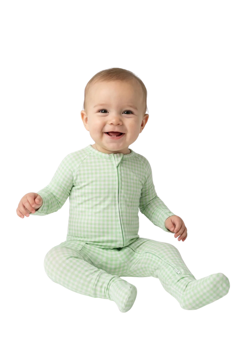 Long Sleeve and Pants Sleeper, Alternate, color, Pistachio Gingham