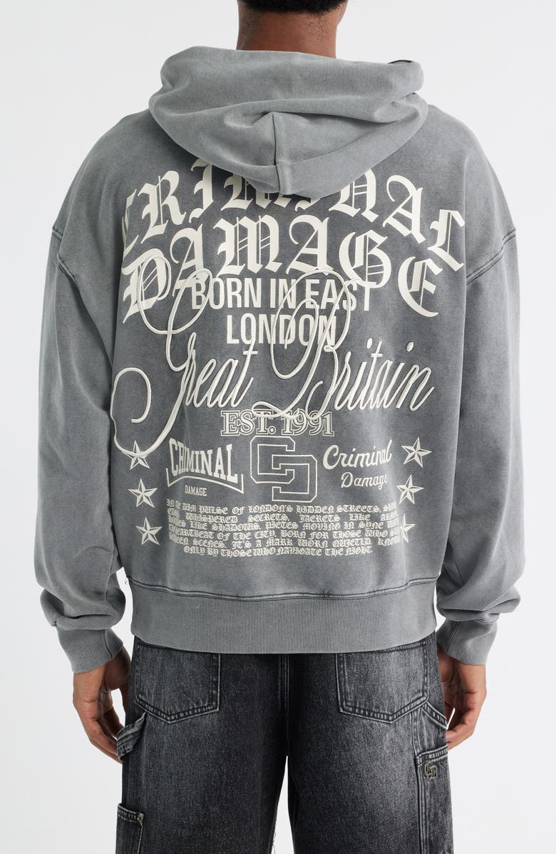 CRIMINAL DAMAGE Logo Mania Oversize Cotton Fleece Hoodie, Alternate, color, Washed Grey