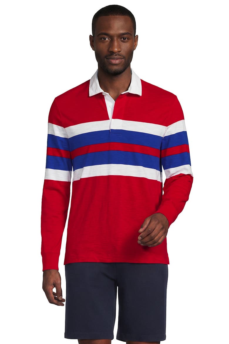 Long Sleeve Textured Rugby Polo, Main, color, Compass Red/Lapis Stripe
