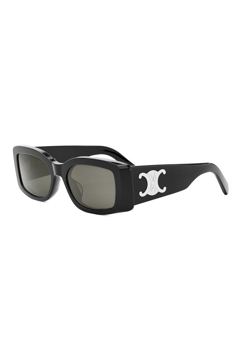 Triomphe 53mm Rectangular Sunglasses, Alternate, color, SHINY BLACK / SMOKE/ SILVER