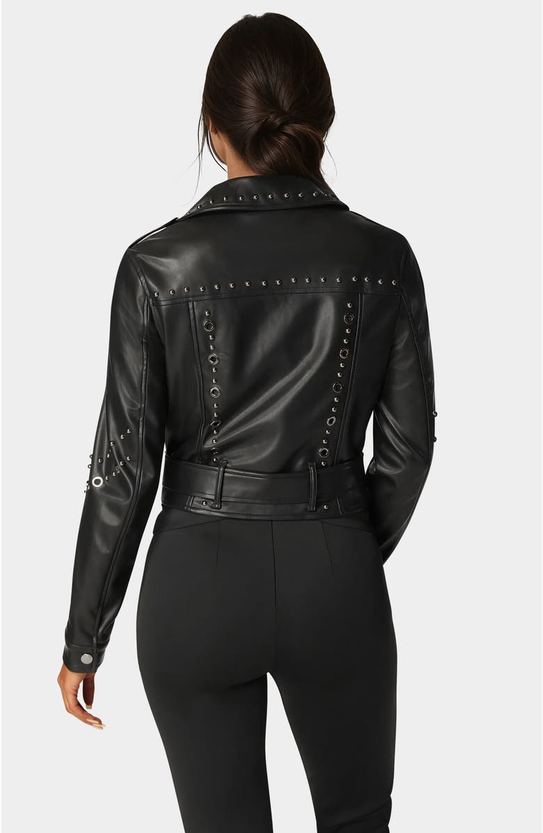 bebe Studded Vegan Leather Moto Jacket, Alternate, color, Black