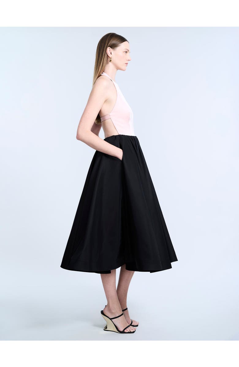 BCBGMAXAZRIA Halter Tea Length Dress, Alternate, color, Black/Blossom