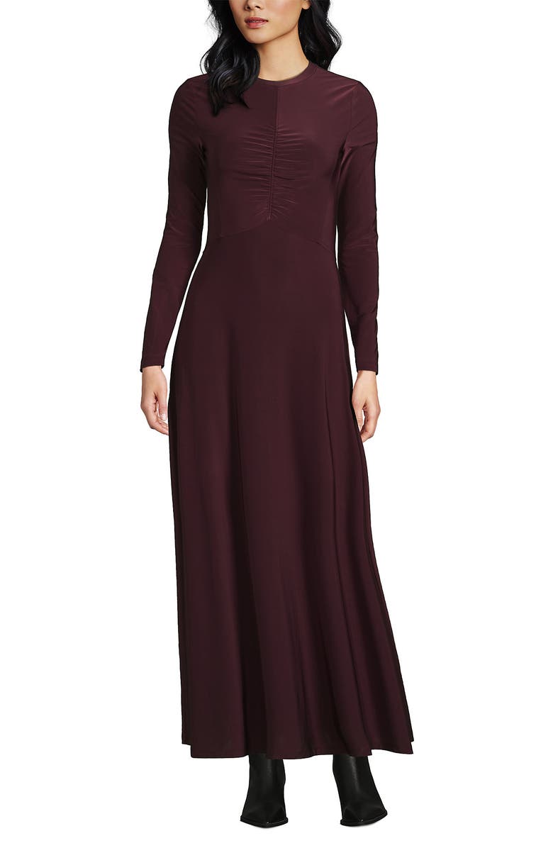 Lands' End Silky Knit Ruched Maxi Dress, Main, color, Lush Burgundy