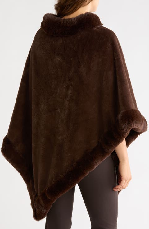 Faux Fur Trim Poncho