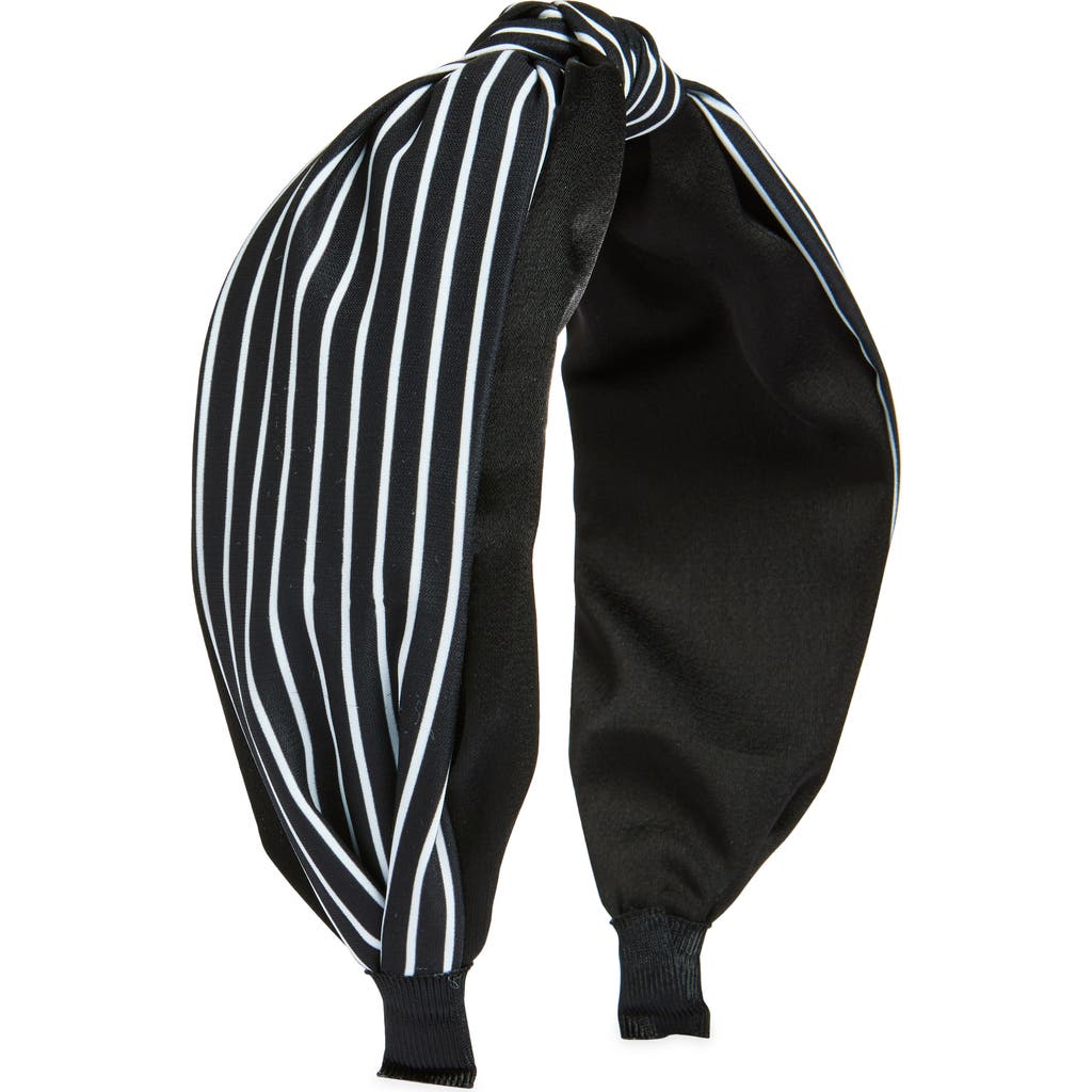 Tasha Striped Center Knot Headband In Black/white