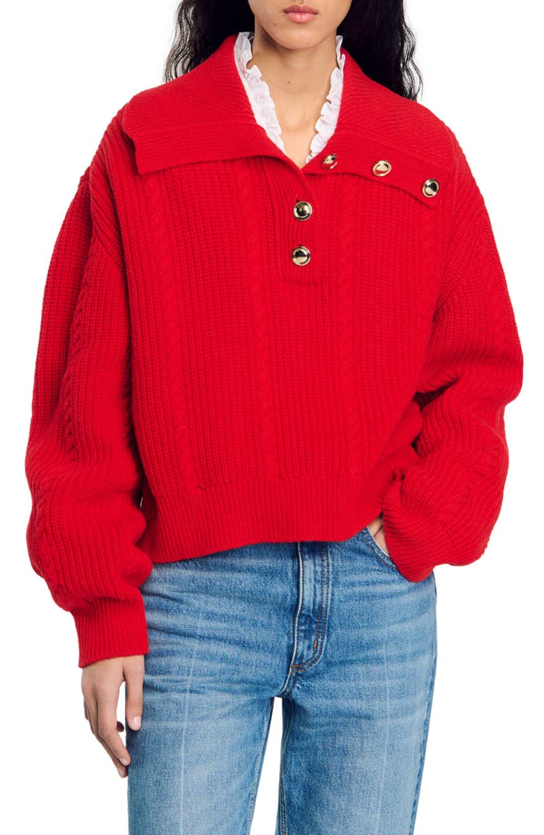 SANDRO Buttoned neck sweater, Alternate, color, 