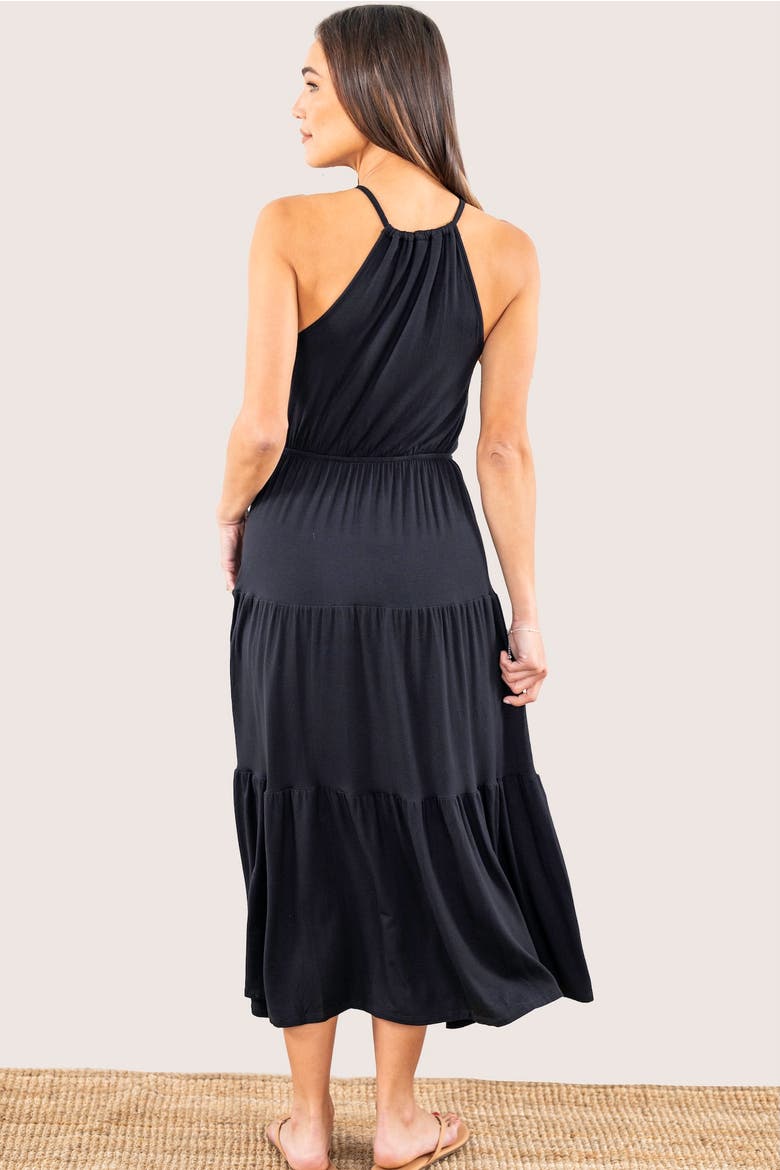 Bon Voyage Built-In Shelf Tiered Midi Dress, Alternate, color, Black
