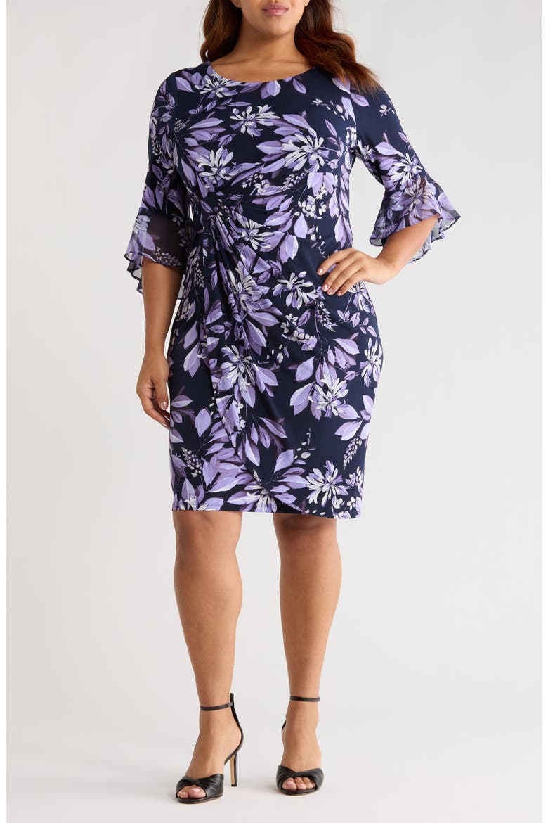 Bell Sleeve Faux Wrap Dress, Main, color, LILAC