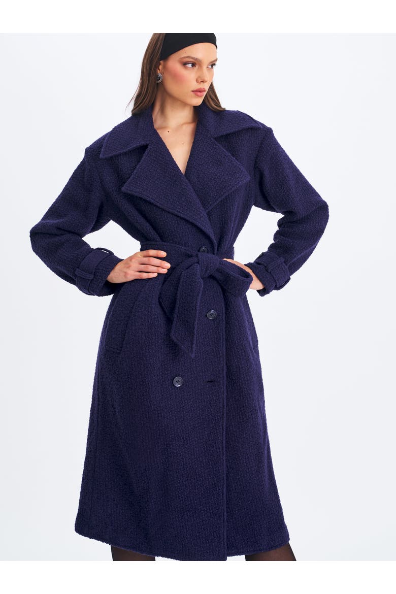 Jaelyn Wool Blend Double-Breasted Belted Coat, Alternate, color, Midnight Blue