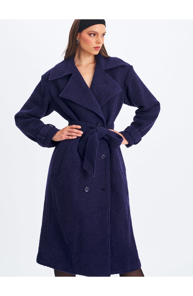 Miss Circle Jaelyn Wool Blend Double-Breasted Belted Coat, Alternate, color, Midnight Blue