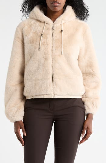 La Fiorentina Faux Fur Hoodie In White