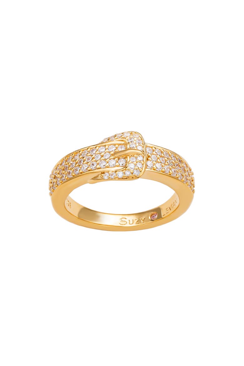 Pavé Cubic Zirconia Buckle Ring, Alternate, color, GOLD