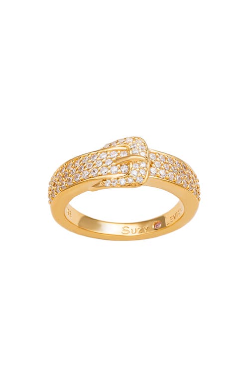 Suzy Levian Yellow Sterling Silver White Cubic Zirconia Buckle Ring In Gold