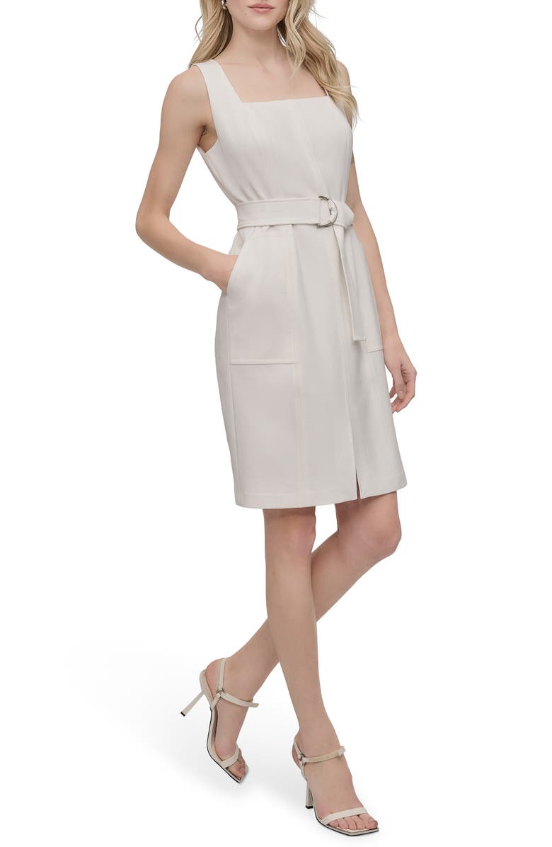 DKNY Sleeveless Square Neck Dress, Alternate, color, Ivory