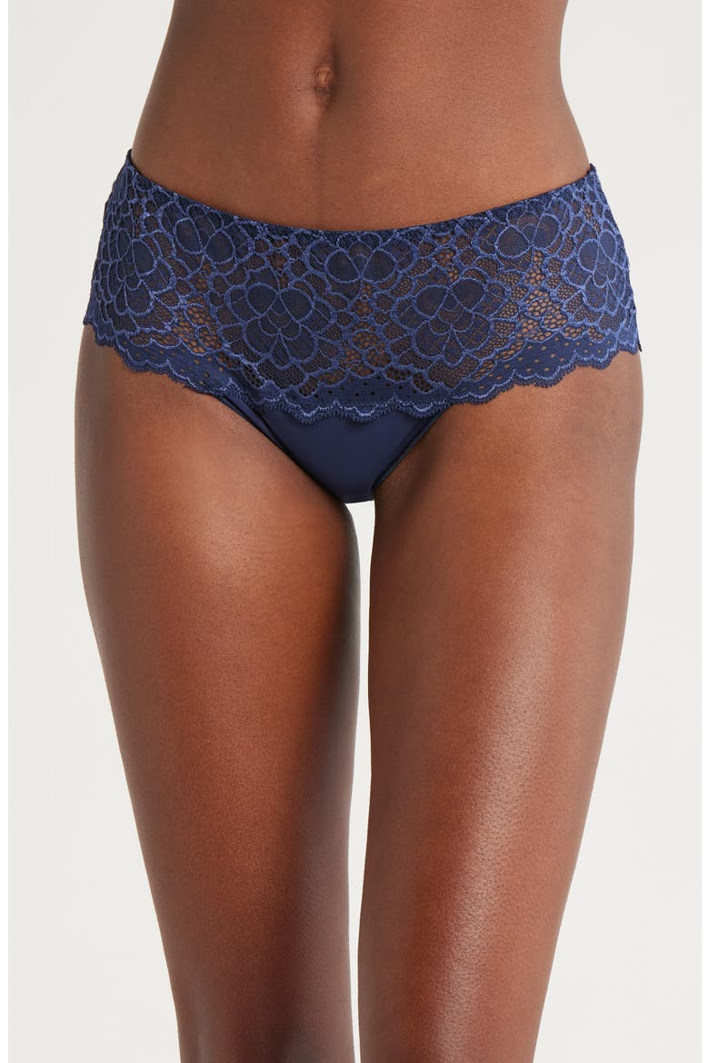 'Caresse' Lace Boyshorts, Main, color, INK BLUE