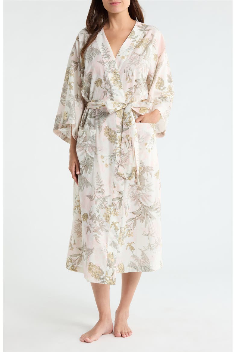 Peached Cotton Lawn Robe, Main, color, IVORY- OLIVE FERN TOILE