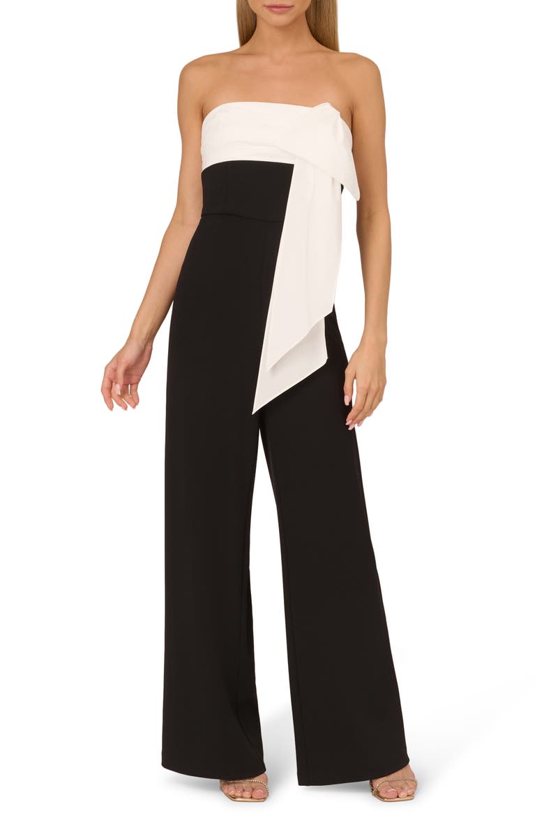 Adrianna Papell Strapless Taffeta & Crepe Jumpsuit, Main, color,