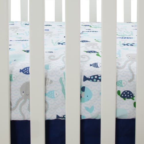 Lambs & Ivy Oceania 100% Cotton Whale With Octopus And Fish Nautical Ocean Theme Fitted Crib Sheet In Blue