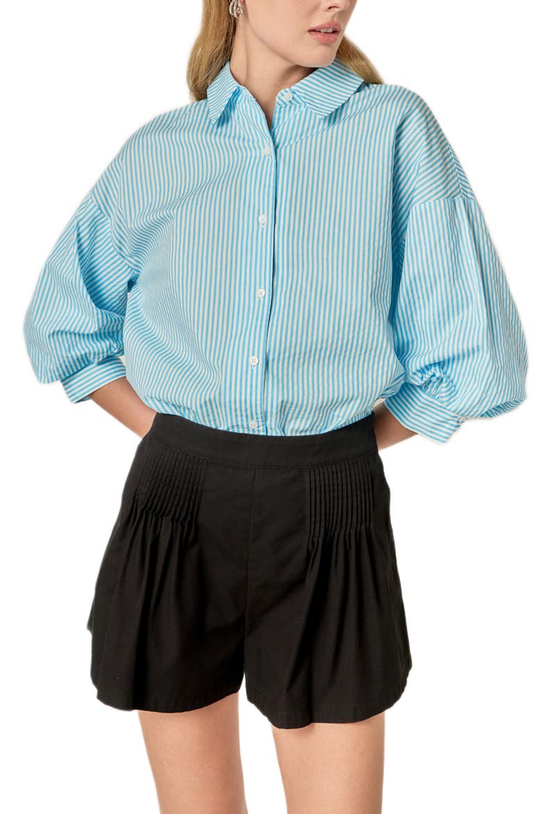 Stripe Puff Sleeve Button-Up Shirt, Alternate, color, POWDER BLUE