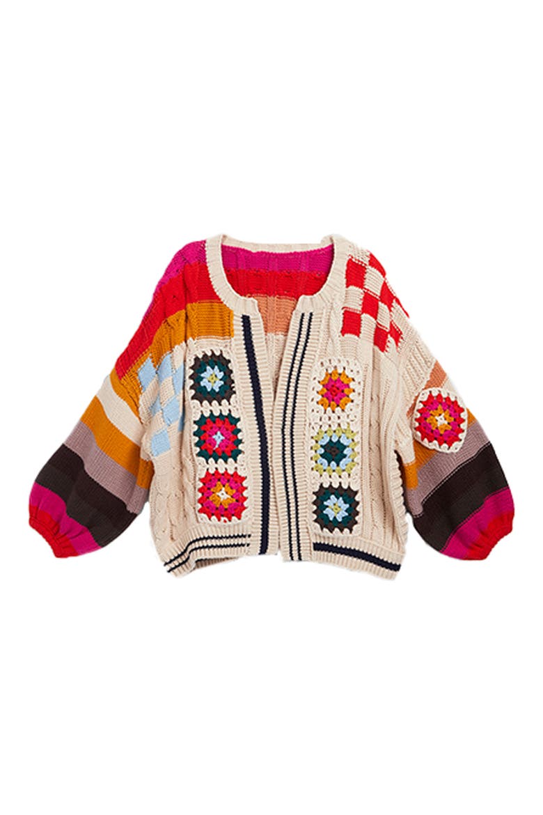 Colorful Crochet Cardigan, Alternate, color, IVORY