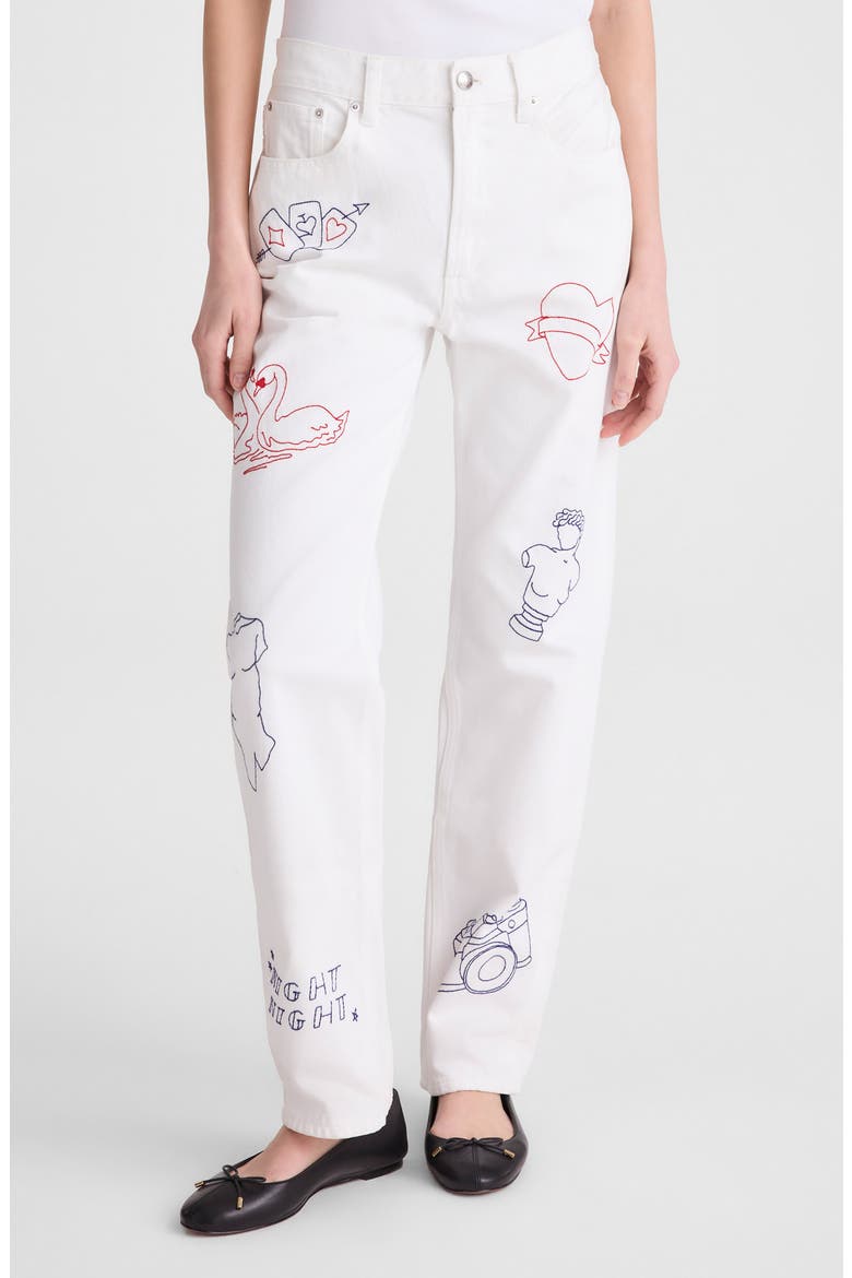 Embroidered Slim Boyfriend Jeans, Main, color, TILE WHITE