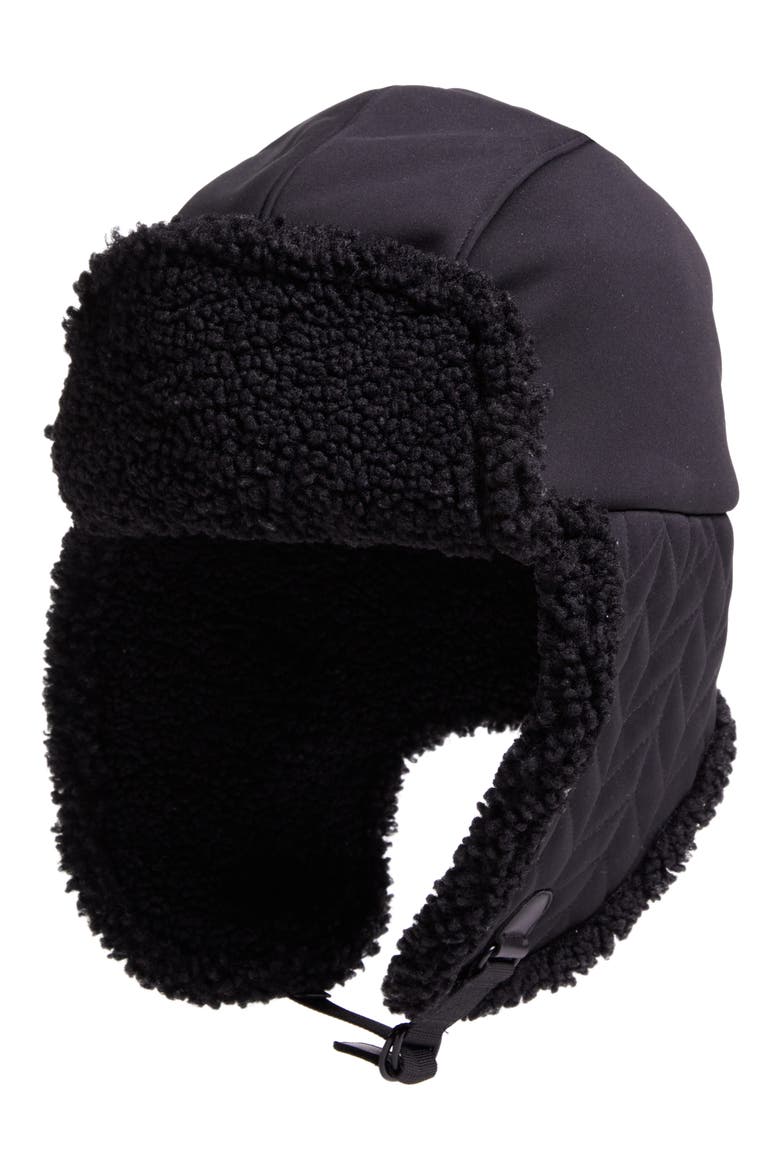 Quilted Fleece Lined Trapper Hat, Main, color, BLACK