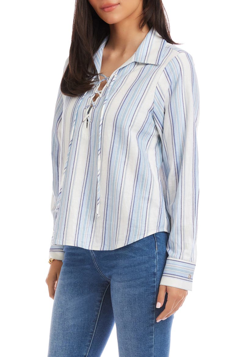 Stripe Linen Blend Lace-Up Popover Shirt, Alternate, color, STRIPE