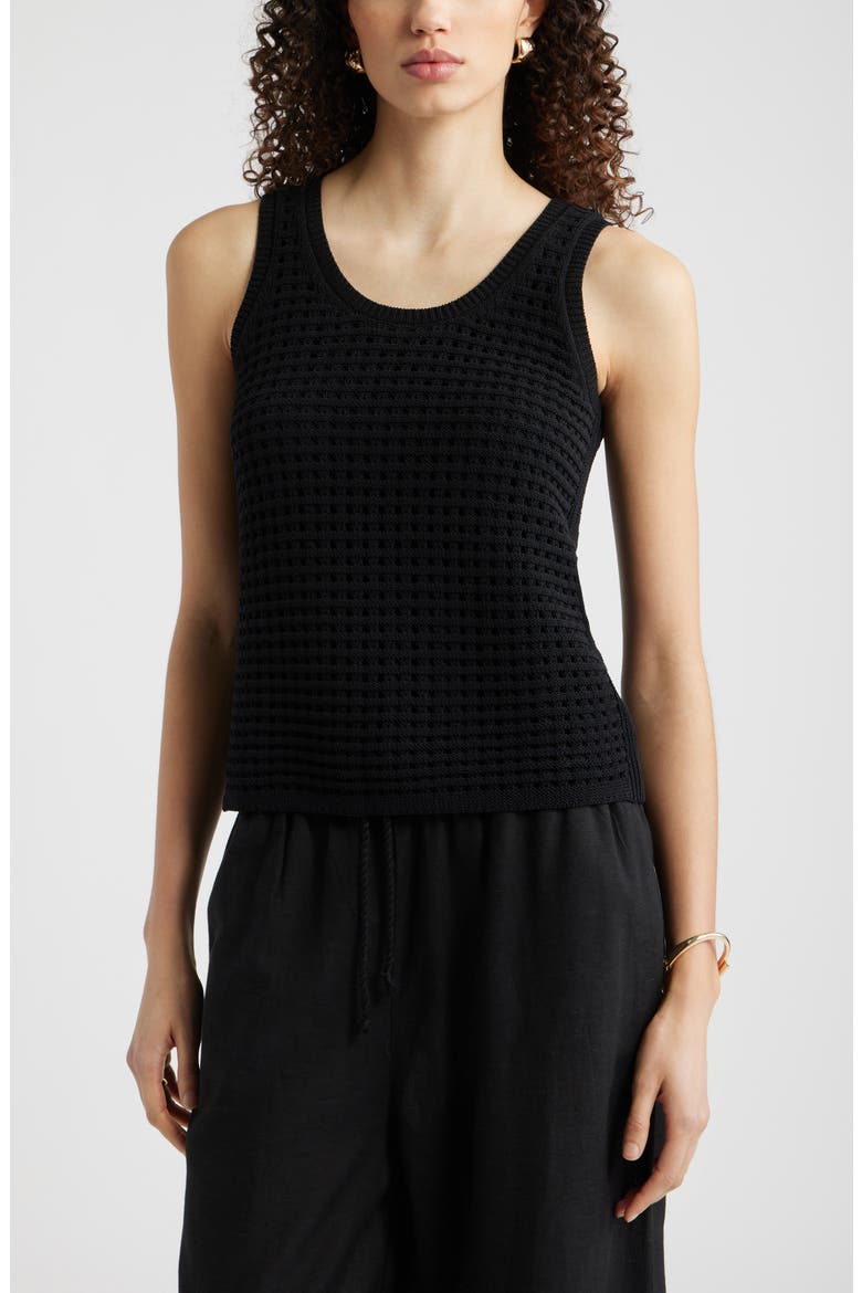 Mesh Stitch Sleeveless Sweater, Main, color, BLACK