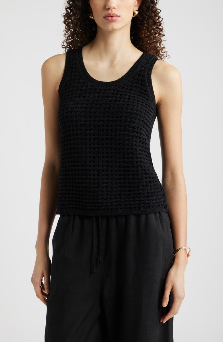 Nordstrom Mesh Stitch Sleeveless Sweater, Main, color, Black